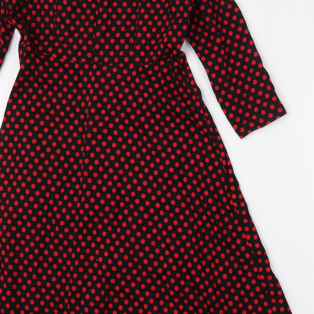 Zaful Womens Red Polka Dot Polyester Skater Dress  Size 2XL  Collared Zip