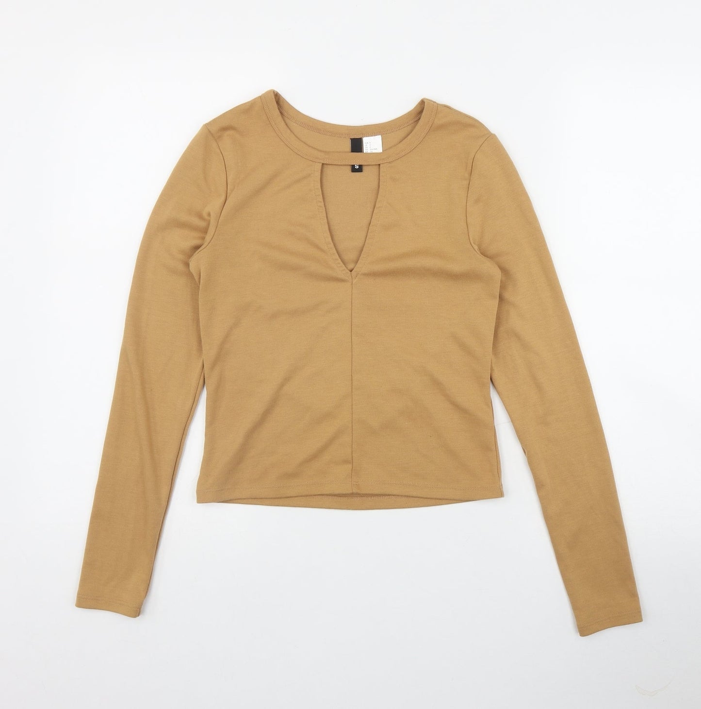H&M Womens Brown  Polyester Basic T-Shirt Size S Round Neck