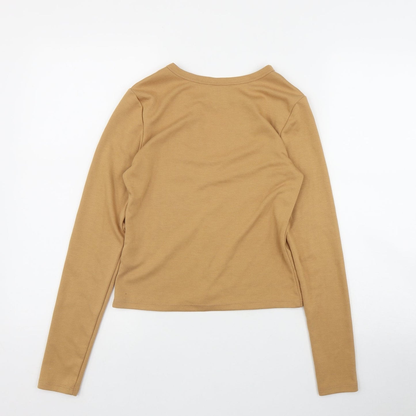 H&M Womens Brown  Polyester Basic T-Shirt Size S Round Neck