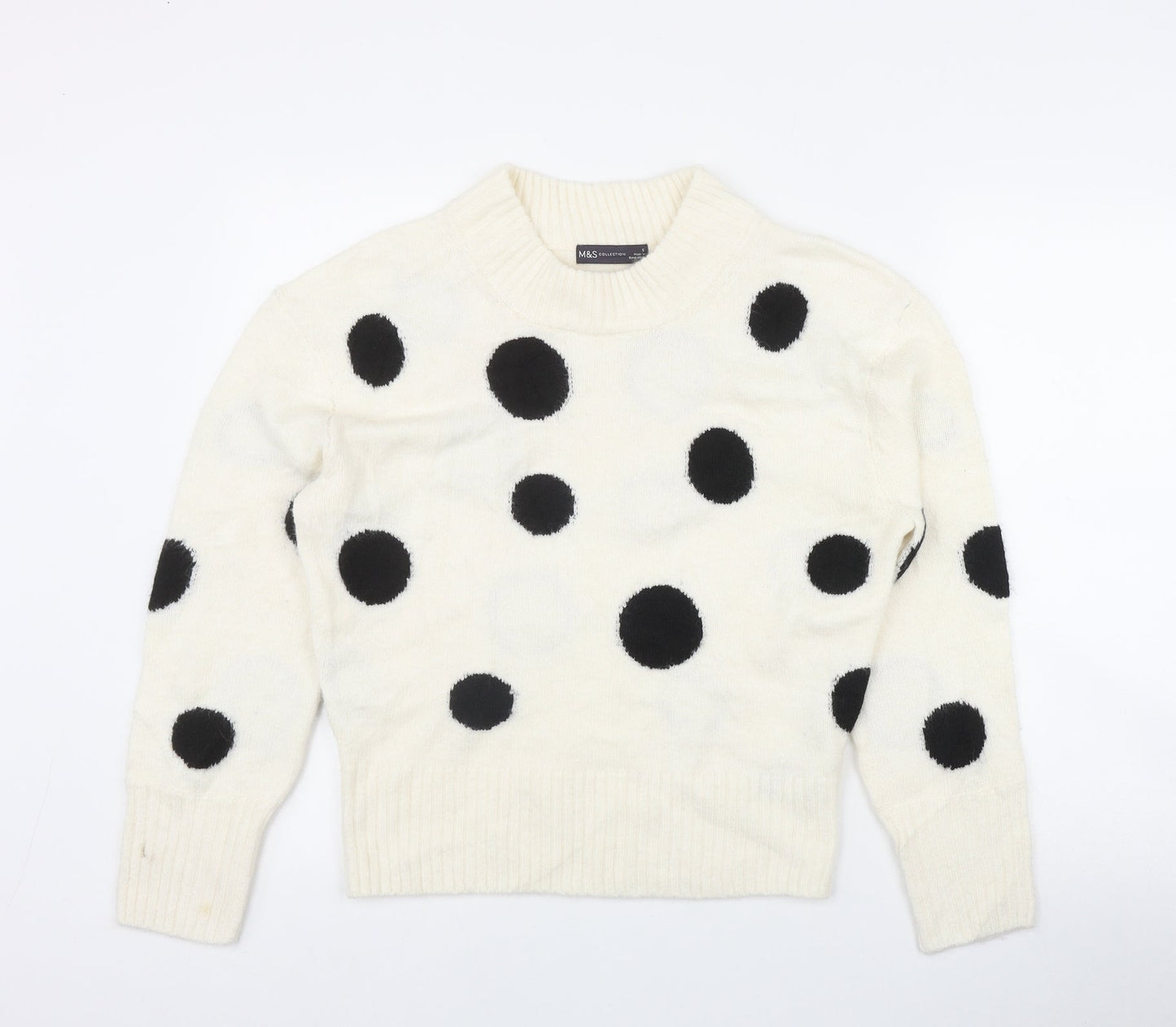 Marks and Spencer Womens Ivory Round Neck Polka Dot Acrylic Pullover Jumper Size S