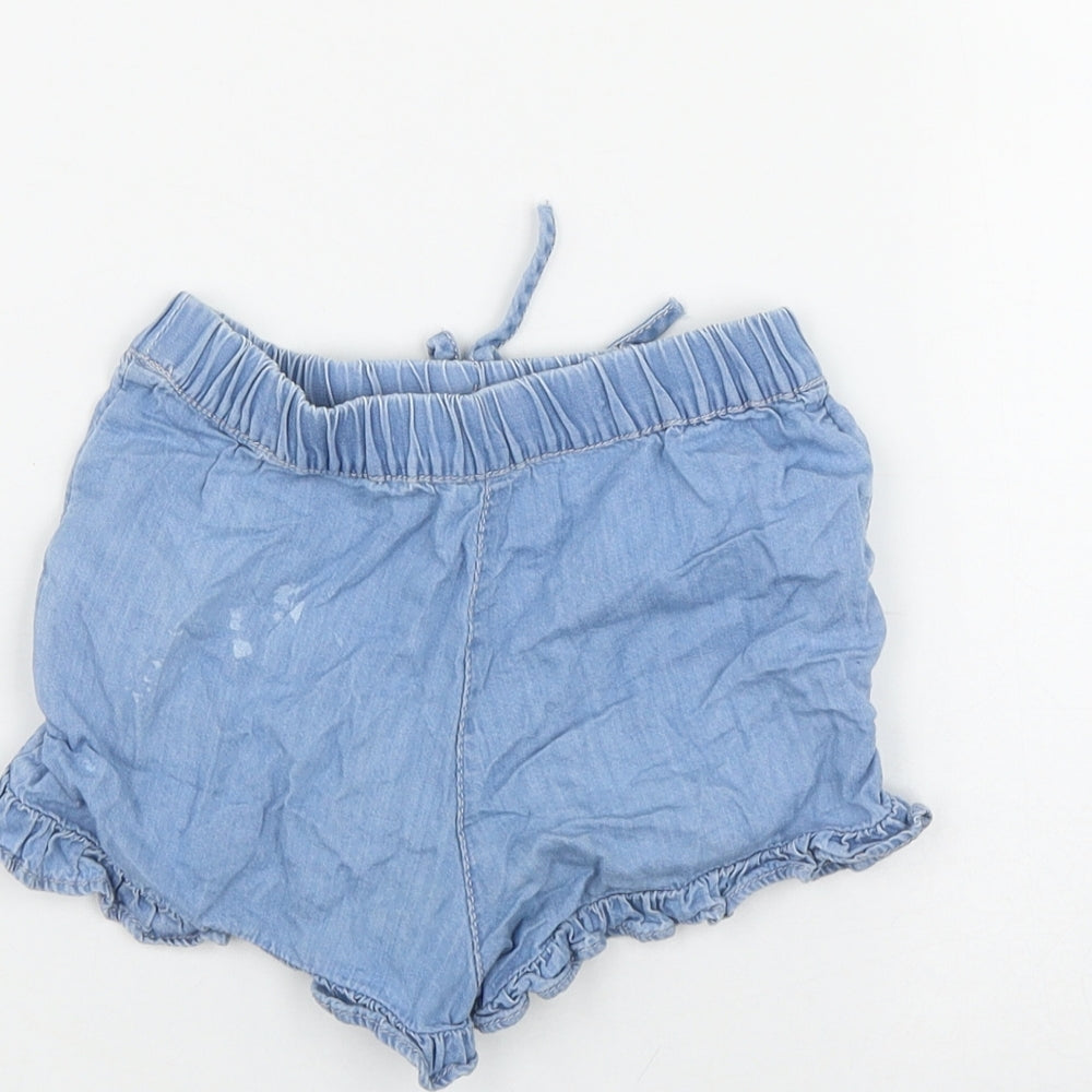 F&F Girls Blue  Cotton Mom Shorts Size 2-3 Years  Regular Drawstring - Embroidered Flowers