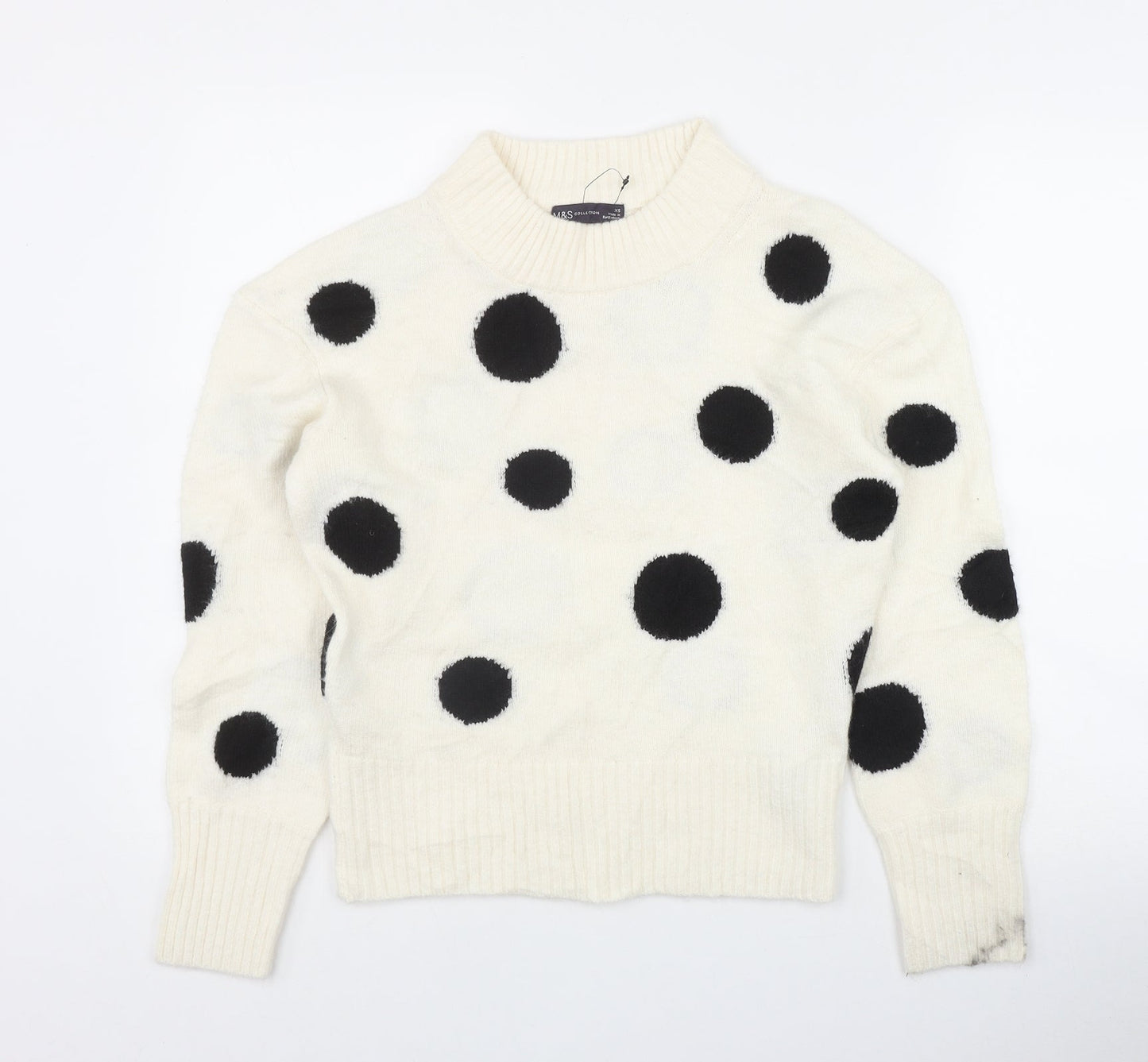 Marks and Spencer Womens Ivory Round Neck Polka Dot Acrylic Pullover Jumper Size XS