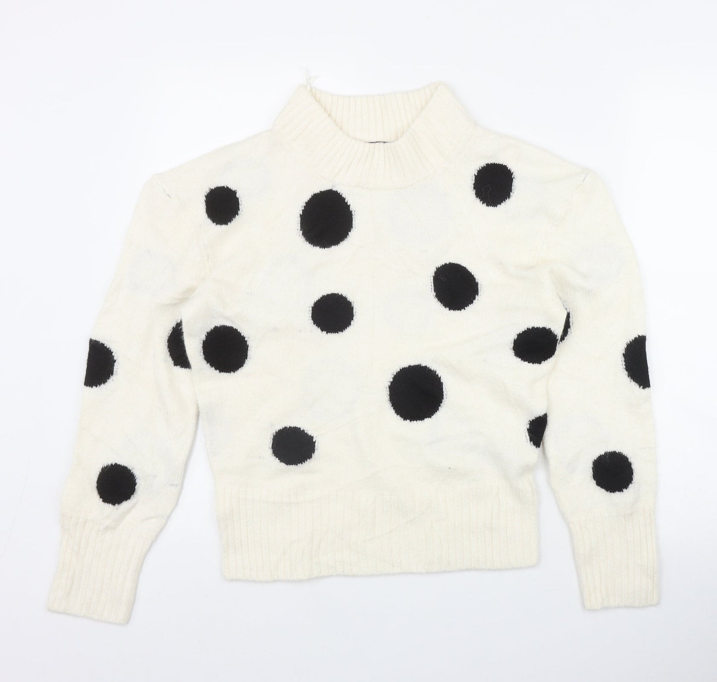 Marks and Spencer Womens Ivory Round Neck Polka Dot Acrylic Pullover Jumper Size XS