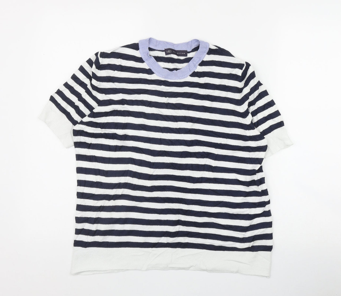 Marks and Spencer Womens Blue Round Neck Striped Viscose Pullover Jumper Size 12
