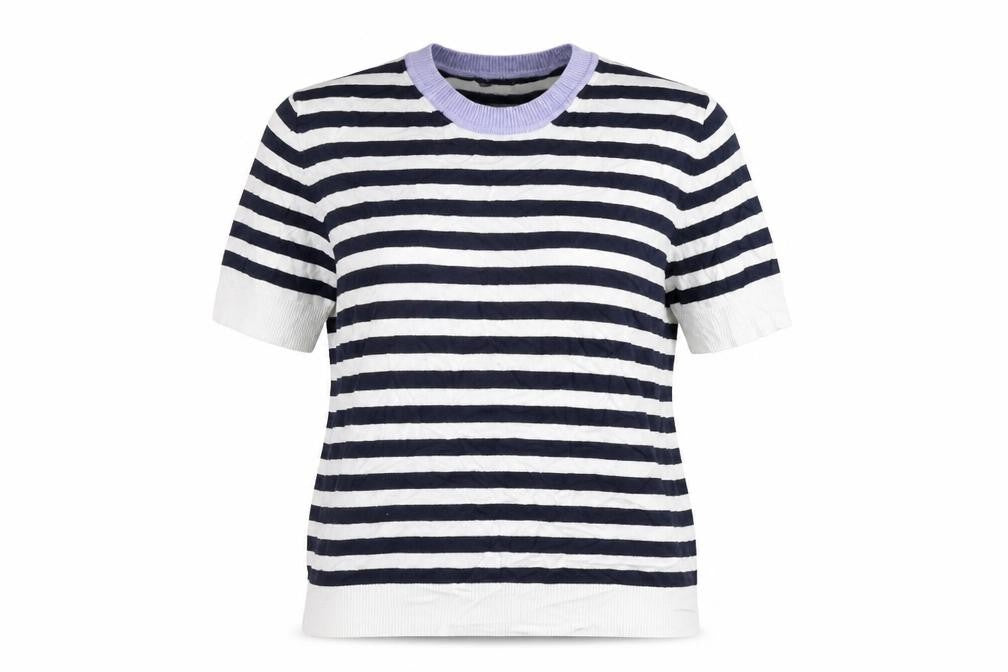 Marks & Spencer Womens Blue Round Neck Striped Viscose Pullover Jumper Size 12