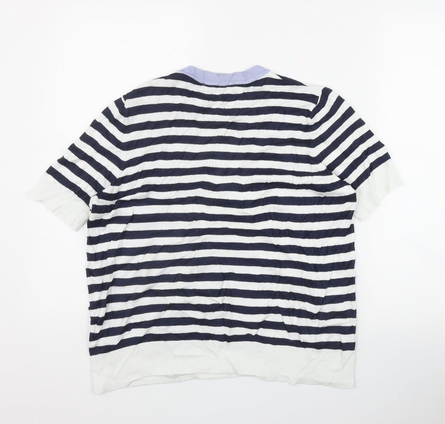 Marks and Spencer Womens Blue Round Neck Striped Viscose Pullover Jumper Size 12
