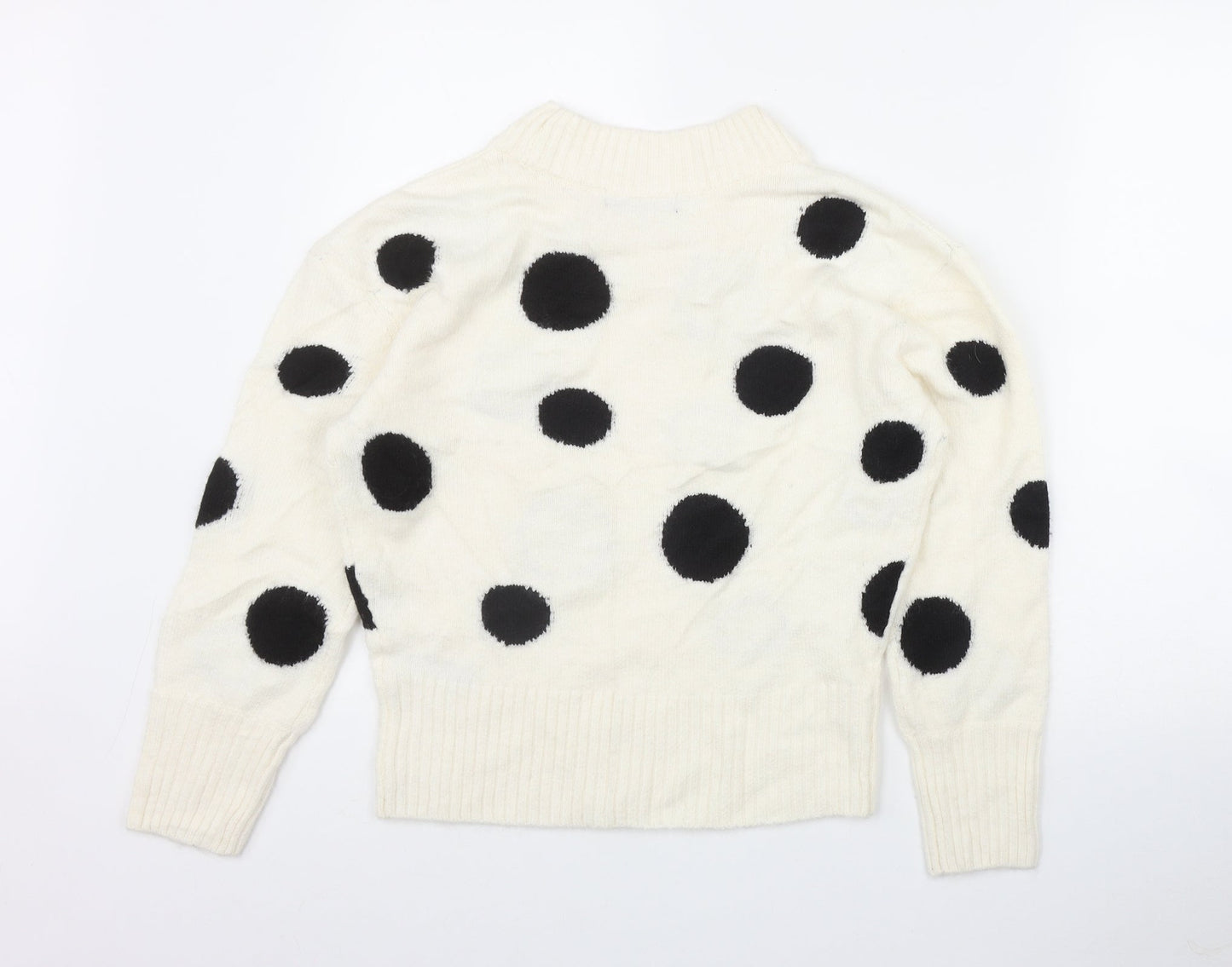 Marks and Spencer Womens Ivory Round Neck Polka Dot Acrylic Pullover Jumper Size XS