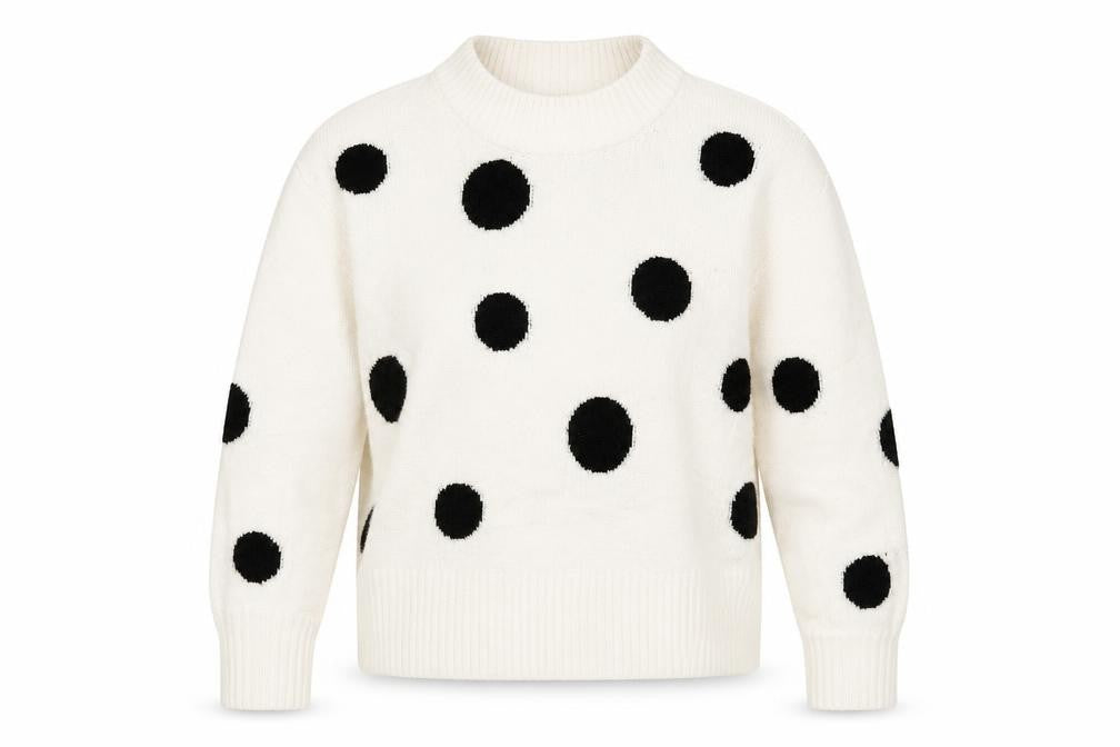 Marks & Spencer Womens Ivory Round Neck Polka Dot Acrylic Pullover Jumper Size M