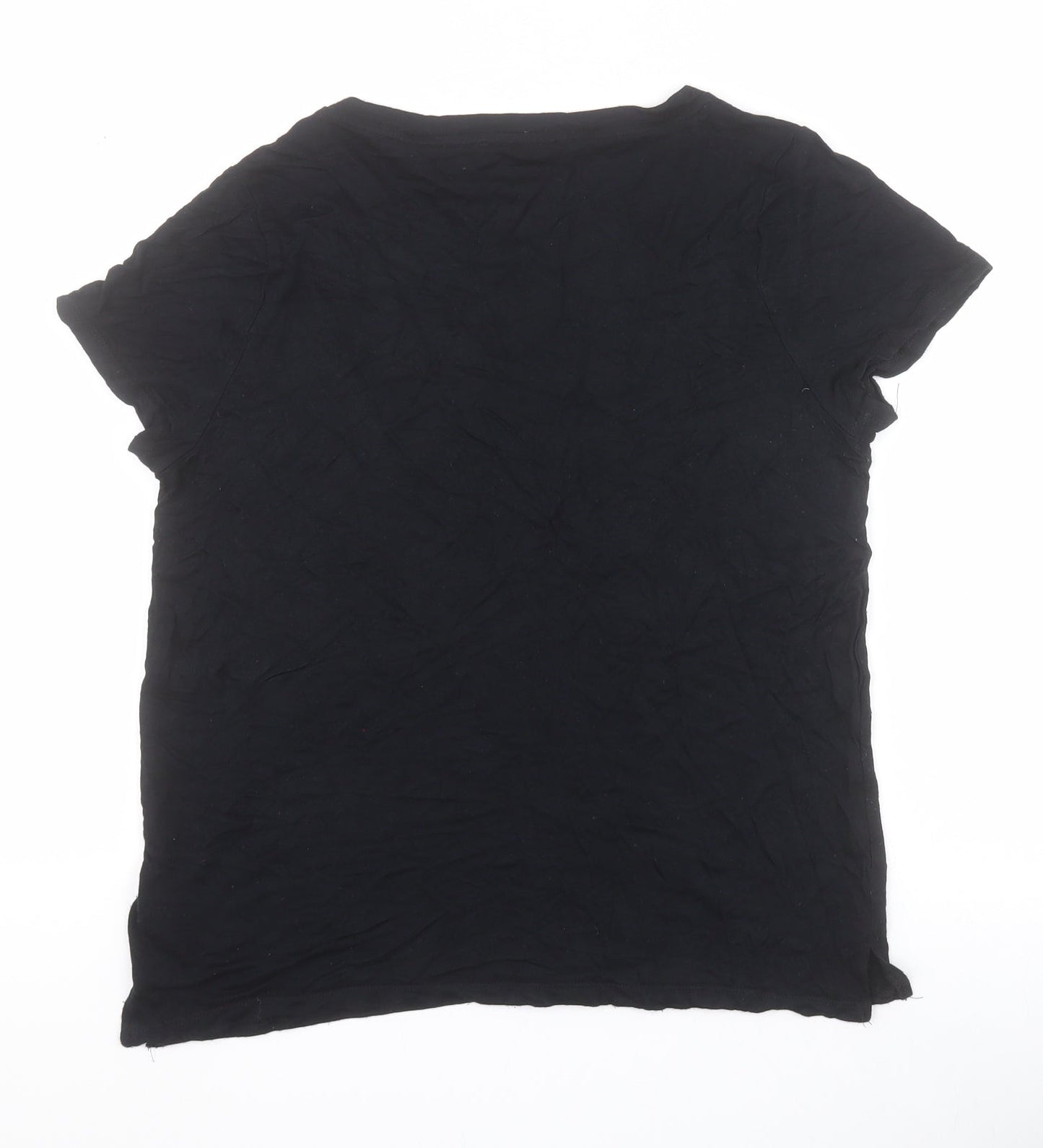 Oasis Womens Black  Viscose Basic T-Shirt Size M Round Neck