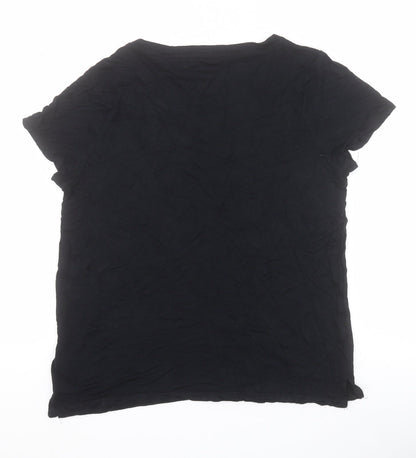 Oasis Womens Black  Viscose Basic T-Shirt Size M Round Neck