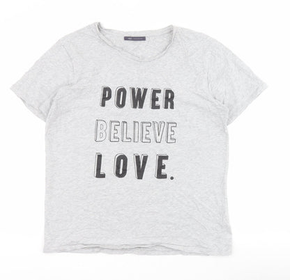 Marks & Spencer Womens Grey  100% Cotton Basic T-Shirt Size M Round Neck - Slogan
