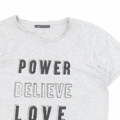 Marks & Spencer Womens Grey  100% Cotton Basic T-Shirt Size M Round Neck - Slogan