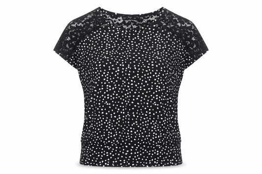 F&F Womens Black Polka Dot Viscose Basic T-Shirt Size 8 Round Neck