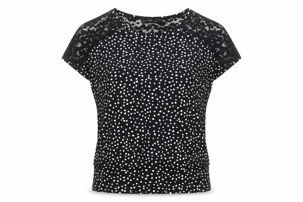 F&F Womens Black Polka Dot Viscose Basic T-Shirt Size 8 Round Neck