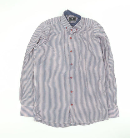 Daniel Rosso Mens Blue Striped Cotton  Button-Up Size M Collared Button