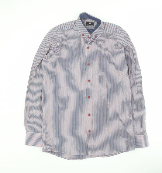 Daniel Rosso Mens Blue Striped Cotton  Button-Up Size M Collared Button