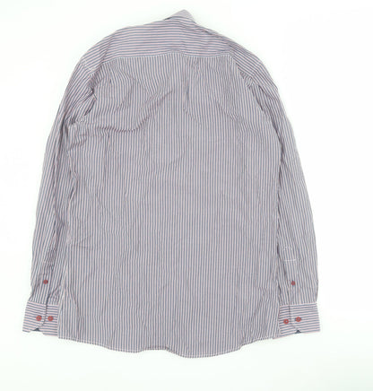 Daniel Rosso Mens Blue Striped Cotton  Button-Up Size M Collared Button