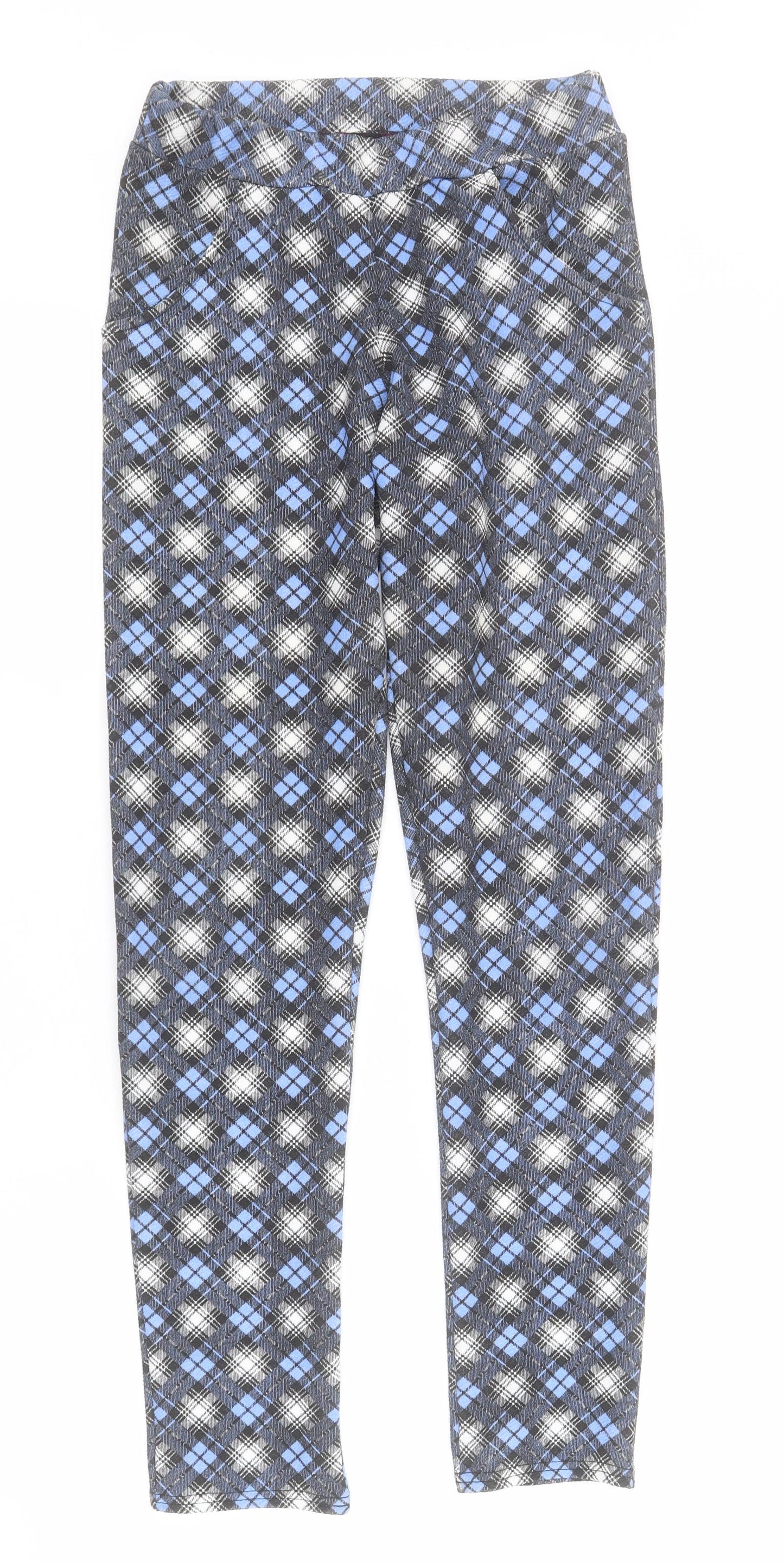 Missi London Womens Blue Geometric Polyester Cropped Trousers Size 10 L30 in Regular