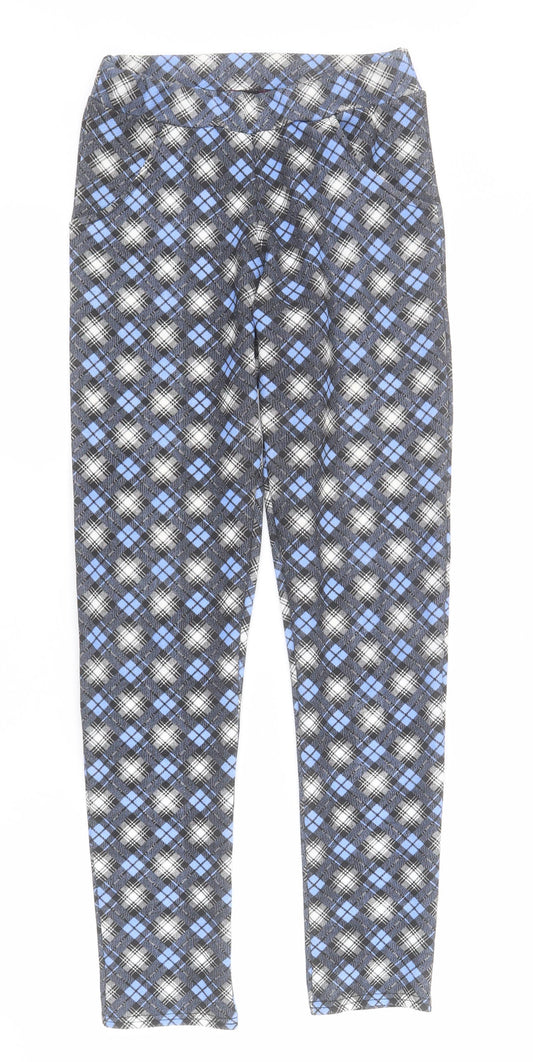 Missi London Womens Blue Geometric Polyester Cropped Trousers Size 10 L30 in Regular