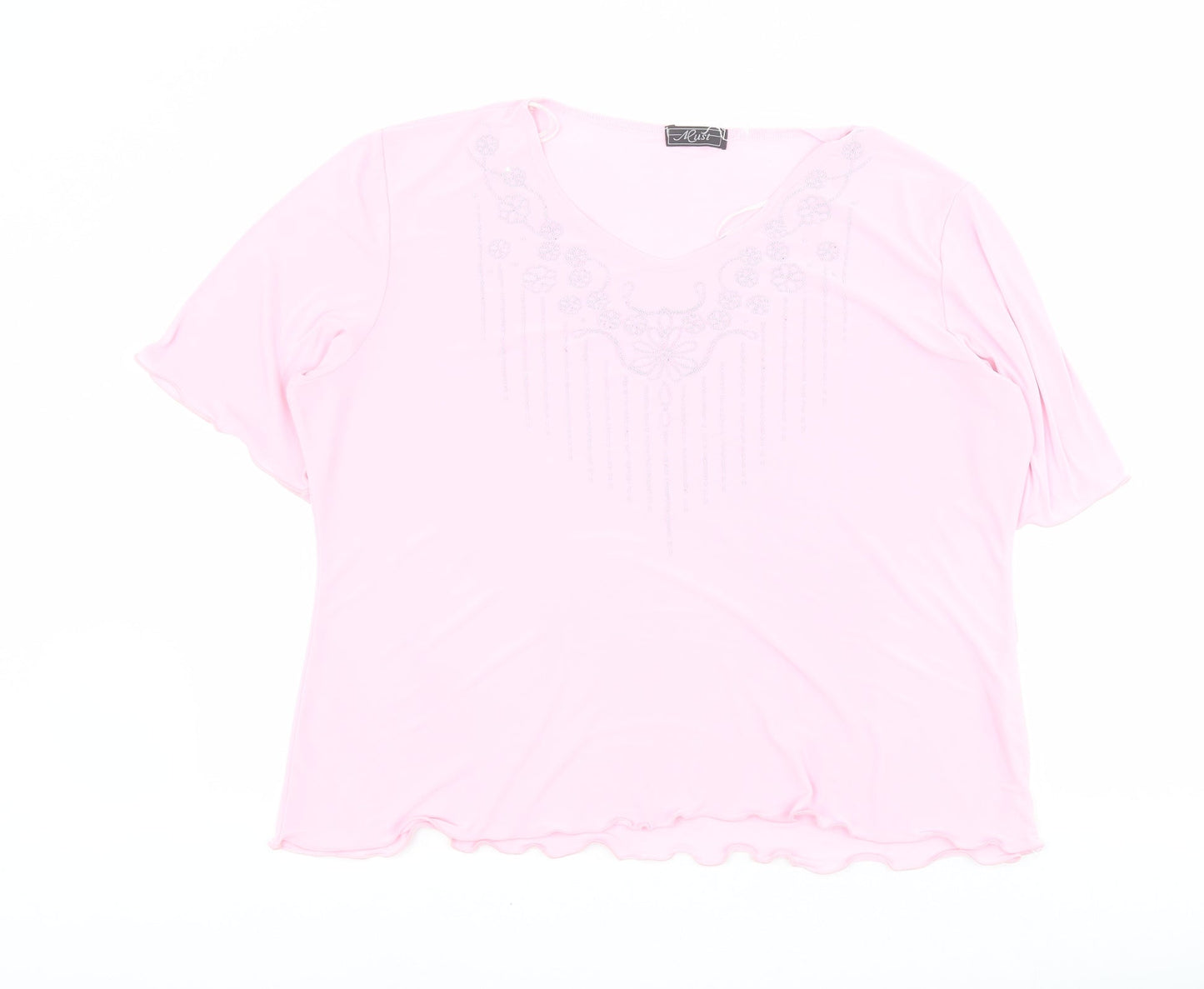 Must Womens Pink  Polyester Basic Blouse Size XL Round Neck