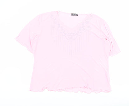 Must Womens Pink  Polyester Basic Blouse Size XL Round Neck