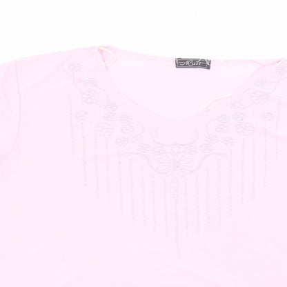 Must Womens Pink  Polyester Basic Blouse Size XL Round Neck