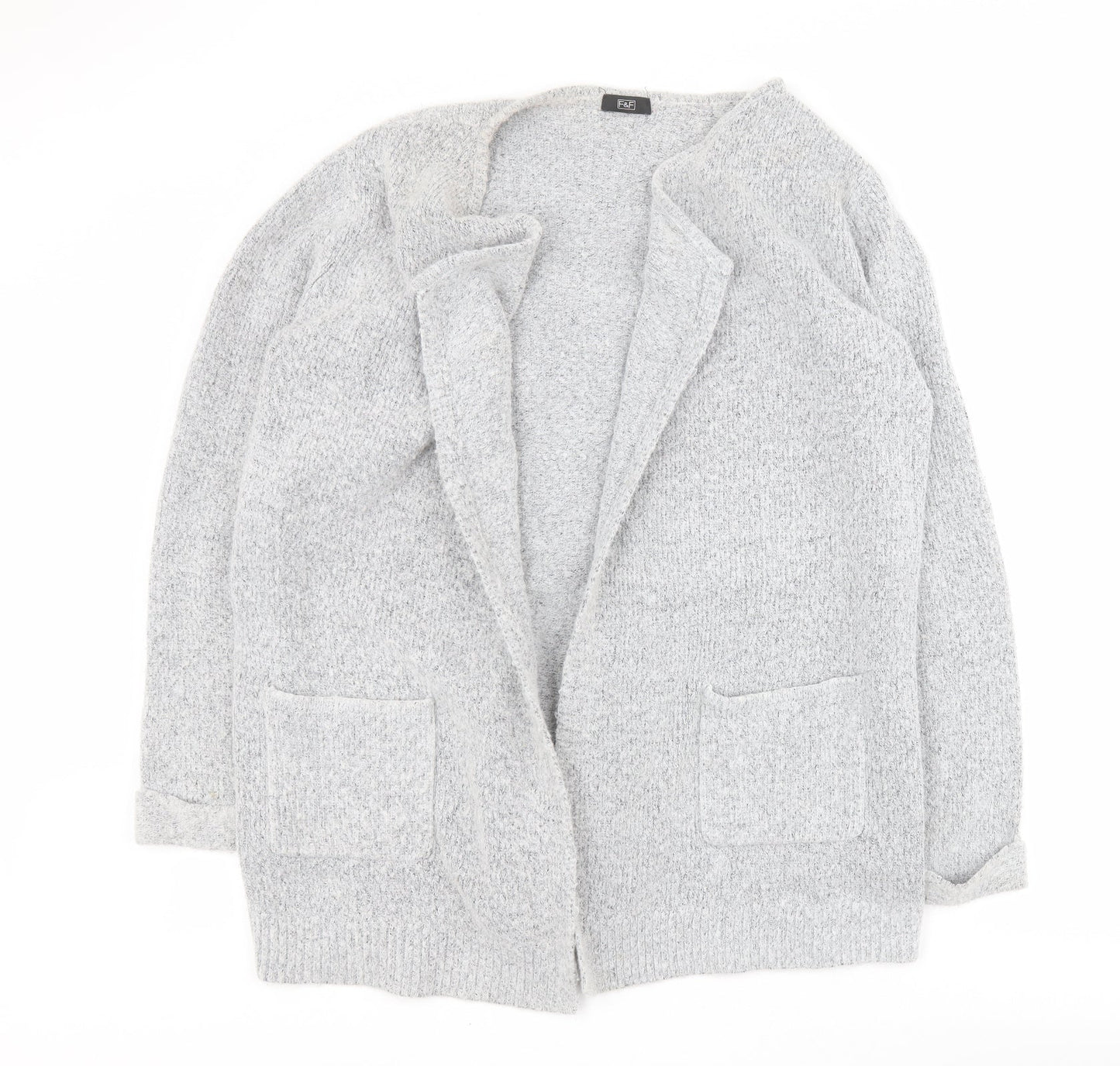 F&F Womens Grey V-Neck  Acrylic Cardigan Jumper Size 12