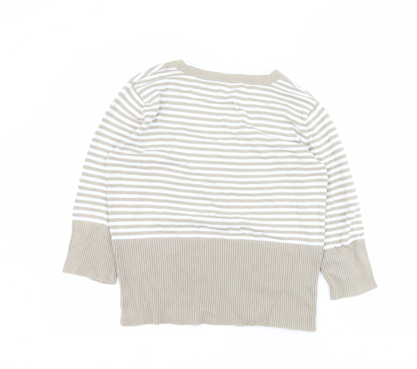 HEINE Womens Beige Scoop Neck Striped 100% Cotton Pullover Jumper Size 14