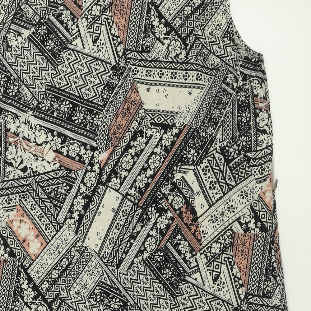 F&F Womens Multicoloured Geometric Viscose A-Line  Size 14  Collared Button