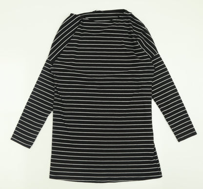 F&F Womens Black Striped Polyester A-Line  Size 8  Crew Neck Pullover