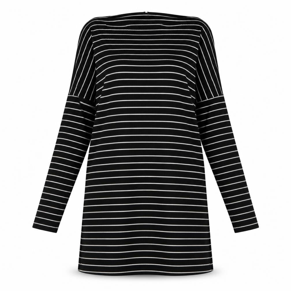 F&F Womens Black Striped Polyester A-Line  Size 8  Crew Neck Pullover