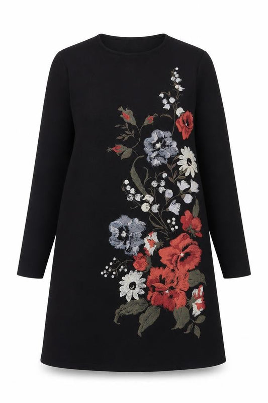 New Look Womens Black Floral Polyester A-Line  Size 10  Crew Neck Pullover