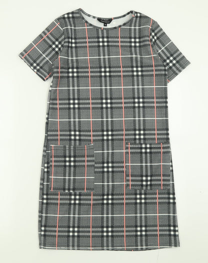 Peacocks Womens Grey Check Polyester A-Line  Size 8  Crew Neck Pullover
