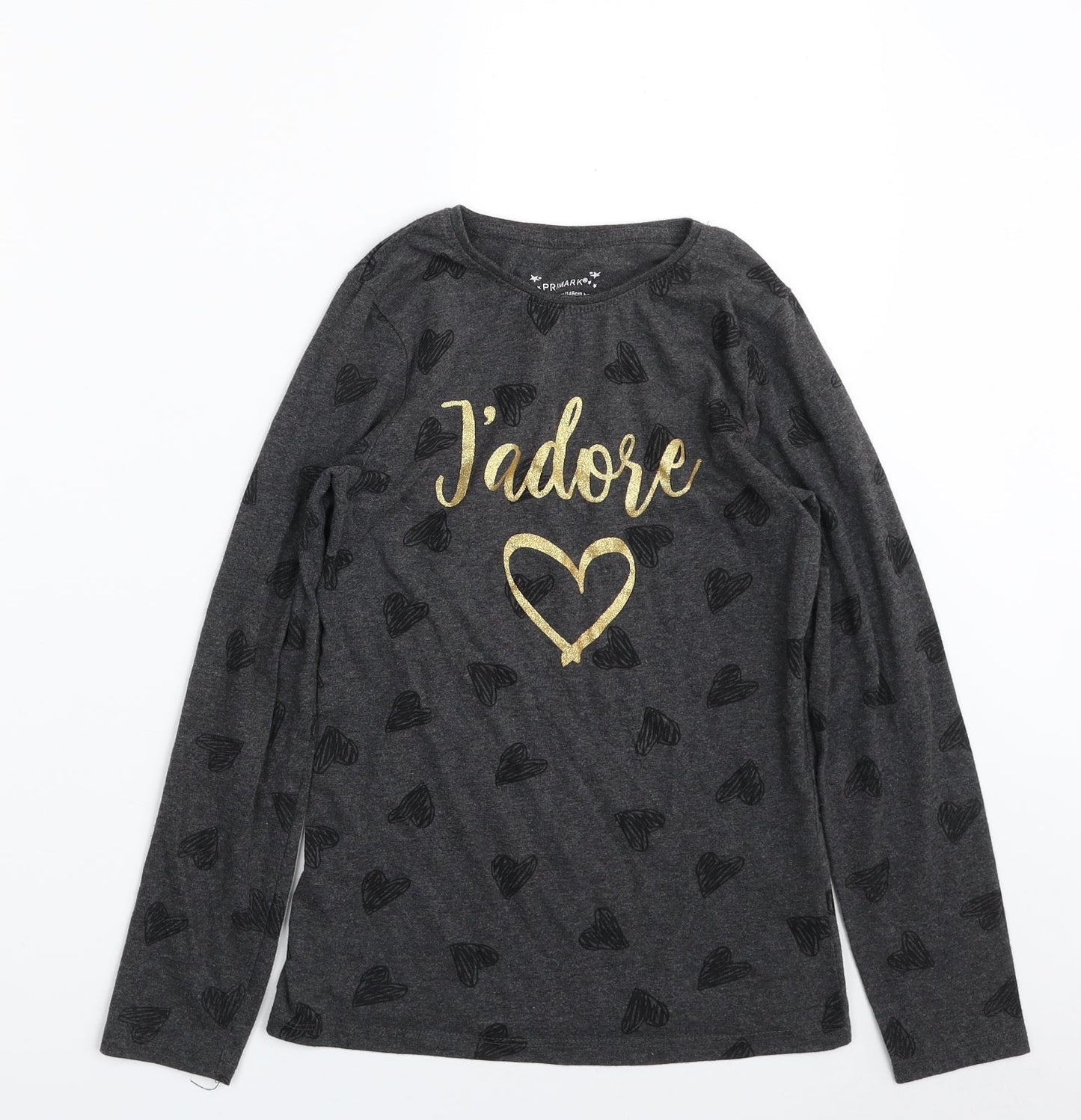 Primark Girls Grey  Polyester Pullover T-Shirt Size 10-11 Years Crew Neck Pullover - J'Adore