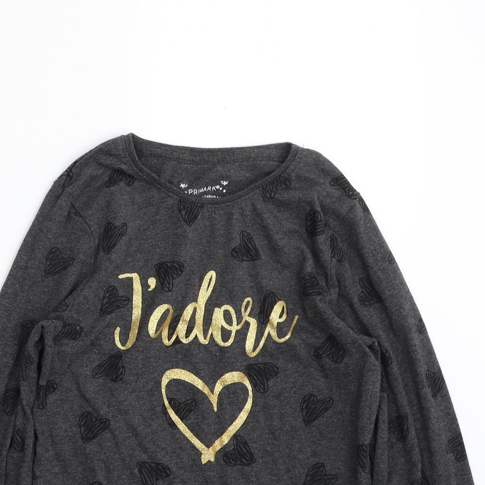 Primark Girls Grey  Polyester Pullover T-Shirt Size 10-11 Years Crew Neck Pullover - J'Adore