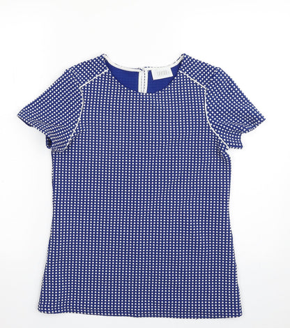 Savida  Womens Blue Check Polyester Tunic Blouse Size 8 Scoop Neck