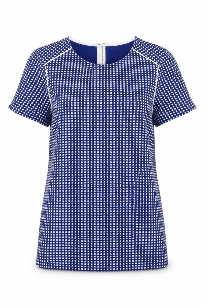 Savida  Womens Blue Check Polyester Tunic Blouse Size 8 Scoop Neck