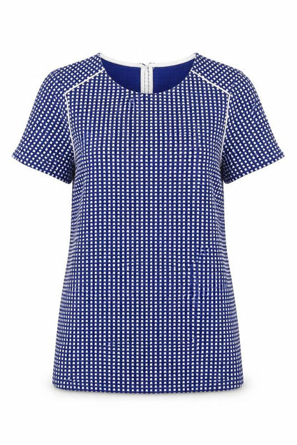 Savida  Womens Blue Check Polyester Tunic Blouse Size 8 Scoop Neck
