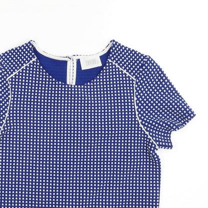 Savida  Womens Blue Check Polyester Tunic Blouse Size 8 Scoop Neck