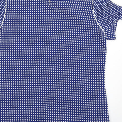 Savida  Womens Blue Check Polyester Tunic Blouse Size 8 Scoop Neck