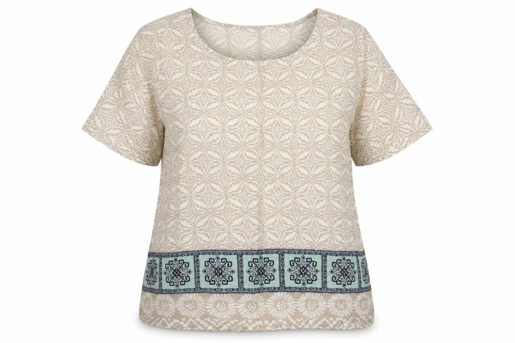 VILA Womens Beige Geometric Viscose Basic Blouse Size M Boat Neck