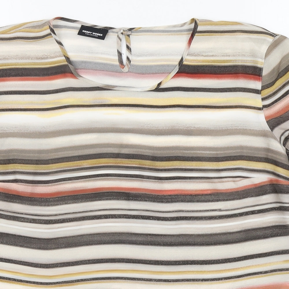 Gerry Weber Womens Multicoloured Striped Polyester Basic Blouse Size 14 Round Neck