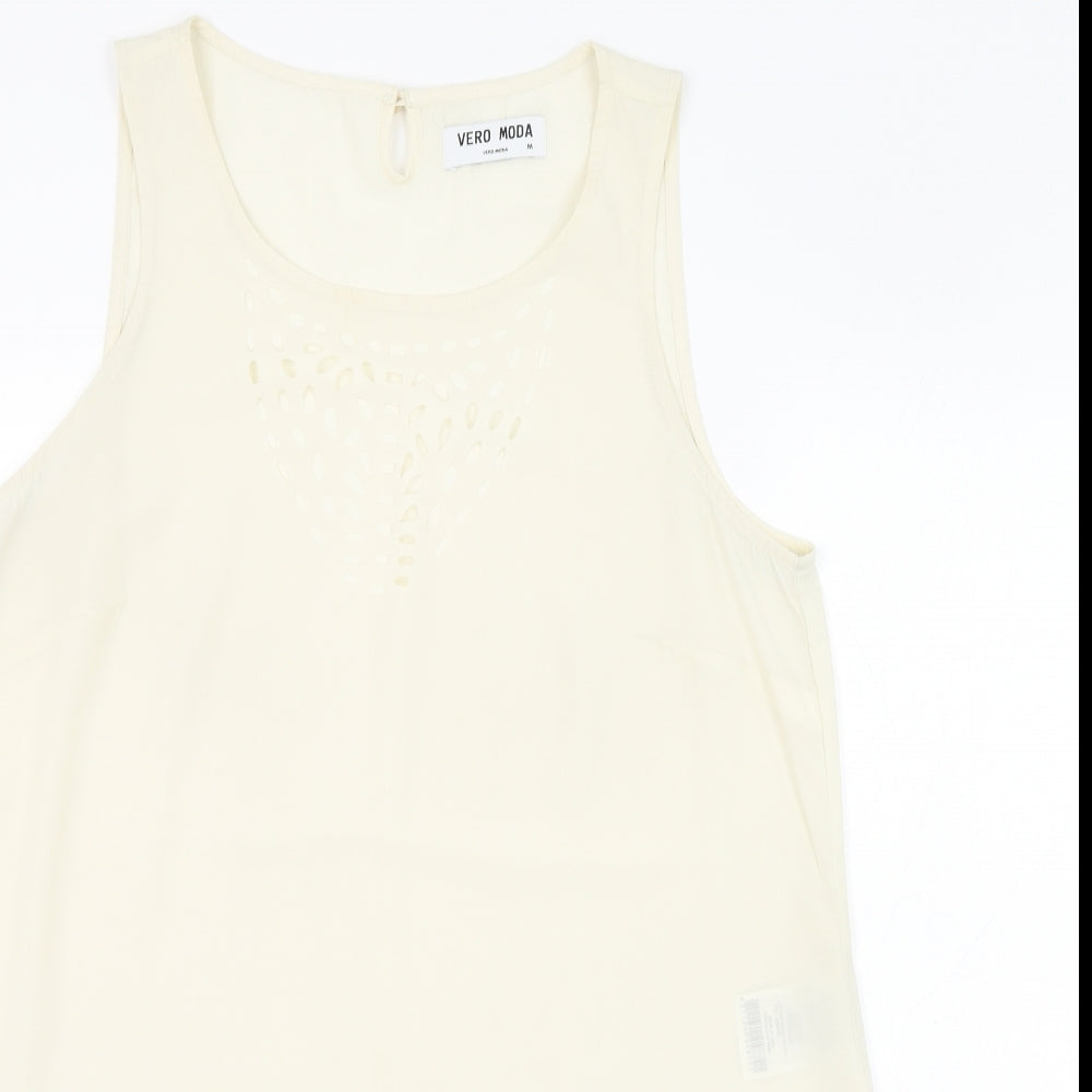 VERO MODA Womens Ivory  Polyester Basic Blouse Size M Round Neck