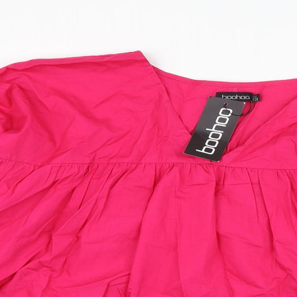 Boohoo Womens Pink  Cotton Basic Blouse Size 12 V-Neck