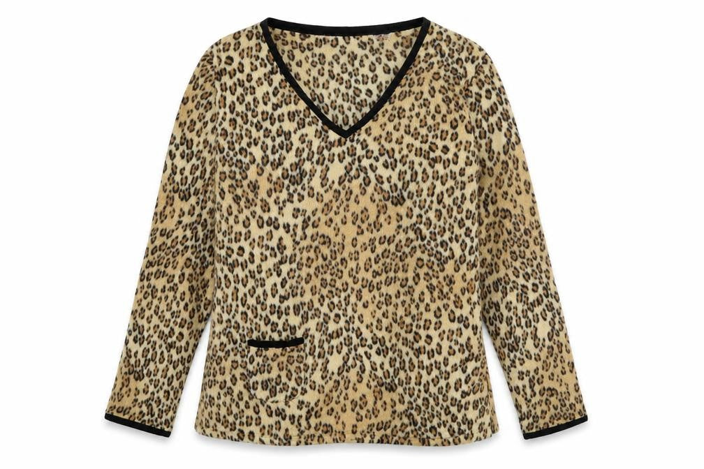 Anne Klein 2 Womens Beige V-Neck Animal Print Polyester Pullover Jumper Size M