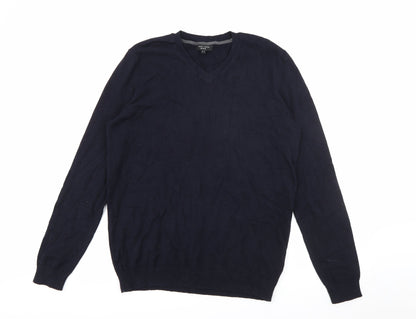 New Look Mens Blue V-Neck  Cotton Pullover Jumper Size L