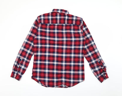 Next Mens Red Plaid Cotton  Button-Up Size S Collared Button