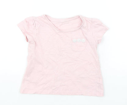 Dunnes Girls Pink  Cotton Basic T-Shirt Size 12-18 Months Round Neck Pullover