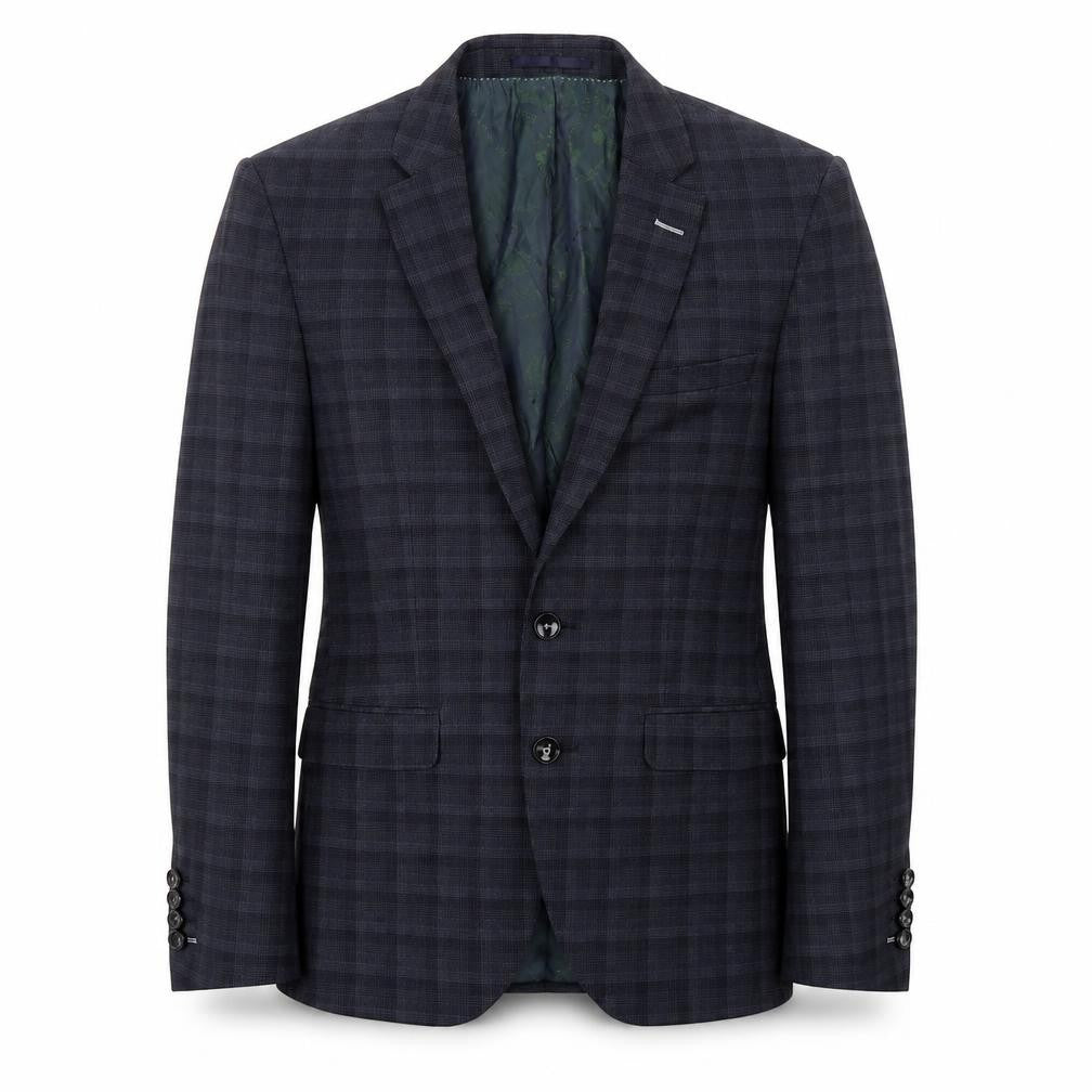 REMUS UOMO Mens Blue Check Polyester Jacket Suit Jacket