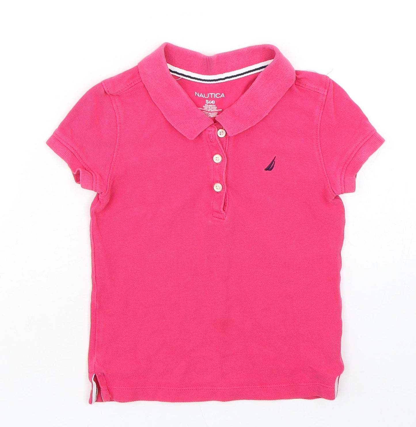 Nautica Girls Pink  Cotton Basic Polo Size 4 Years Collared Pullover